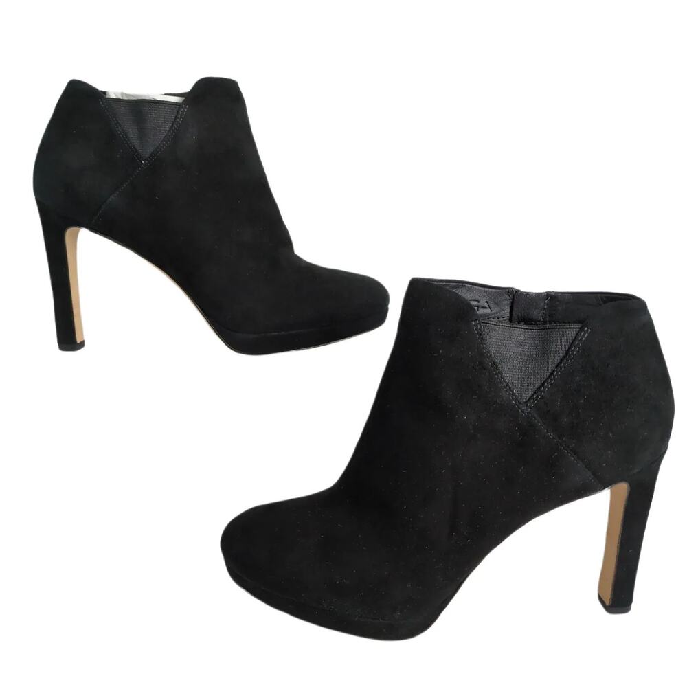 Vero Cuoio VIA SPIGA Women's 9 Black Suede Leather Ankle Booties, 4" Heels Italy